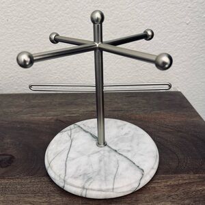 Umbra Marble Brushed Silver Jewelry Earrings Bracelets Display Stand Organizer